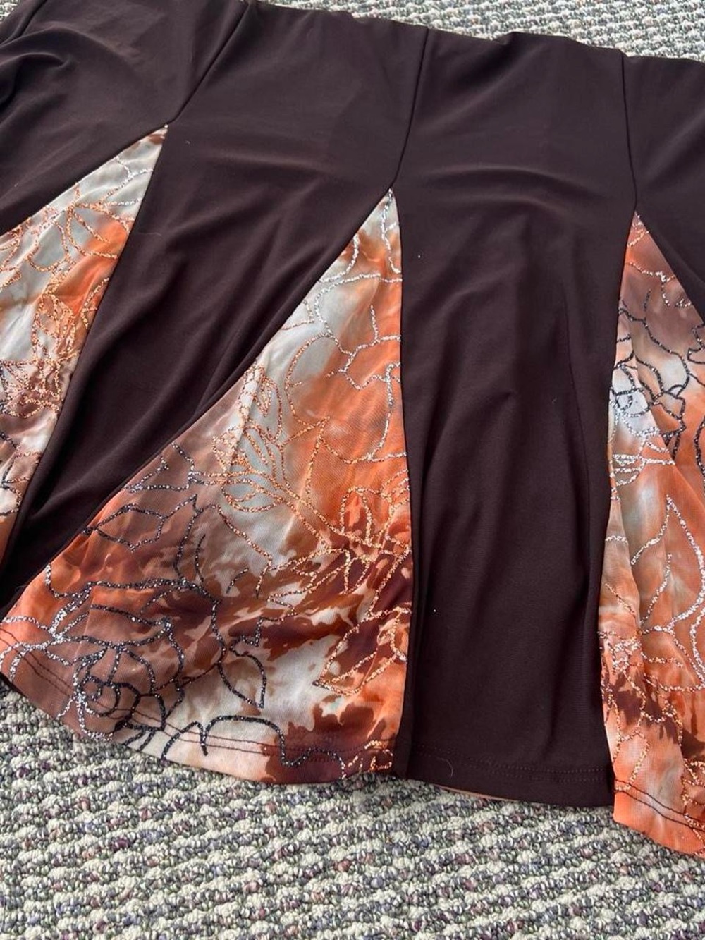 Fairycore y2k brown maxi skirt with orange glitter panels